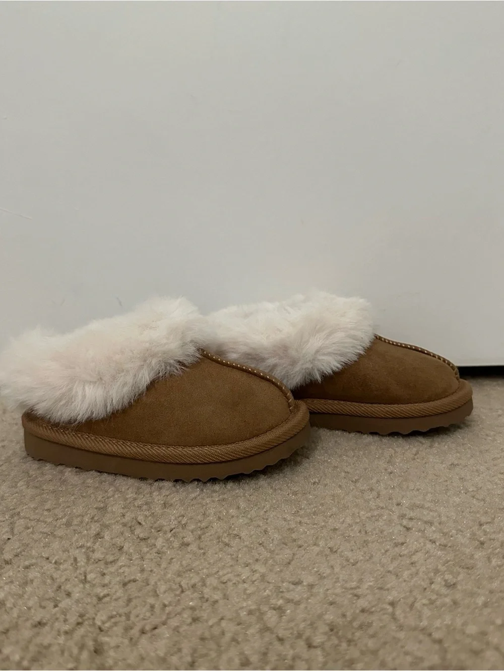 Toddler Cozy Faux Fur Lined Slipper Mules in Brown and Cream